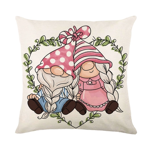 Spring Theme Printed Polyester Cushion Cover Easter Gnomes Floral Tulip Vintage Truck Pattern Square Throw Pillow Case For Home Sofa