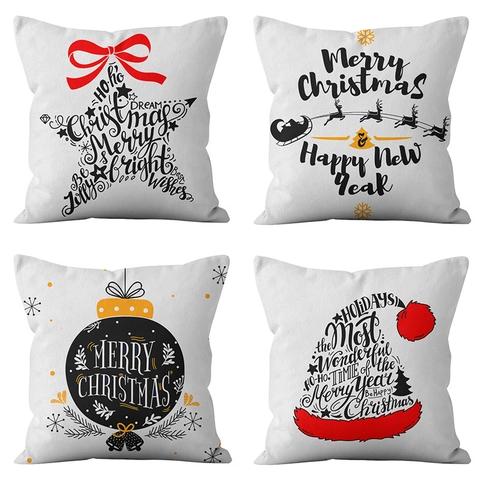 Fodera per Cuscino di Natale Festiva in Poliestere Babbo Natale Merry Christmas Lettere Stampa Divano Federa per Cuscino Decorazione Casa