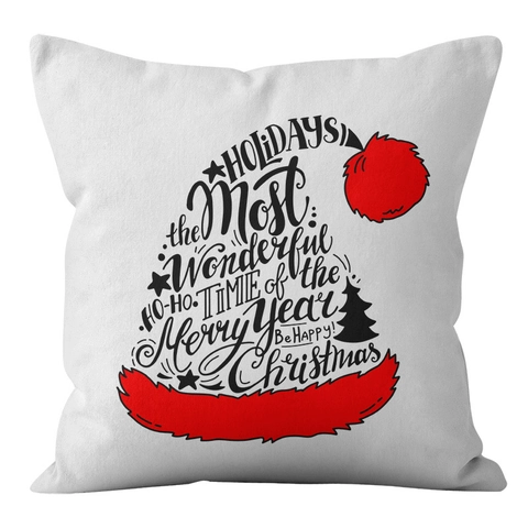 Fodera per Cuscino di Natale Festiva in Poliestere Babbo Natale Merry Christmas Lettere Stampa Divano Federa per Cuscino Decorazione Casa