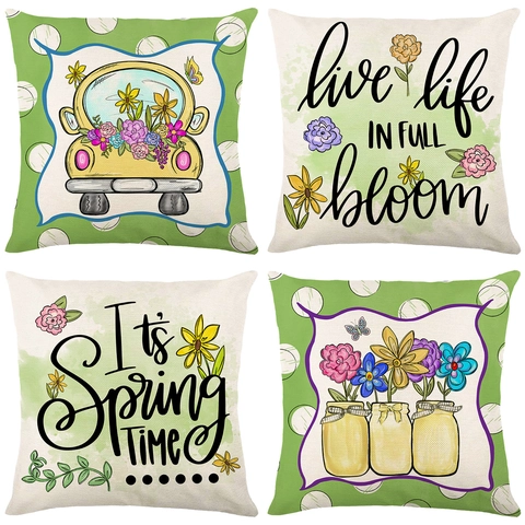 Nordisch Frühling Blumen Pflanzen Digitaldruck Polyester Deko Kopfkissenbezug Haus Sofa Kissenbezug Mehrfarbig Blumen