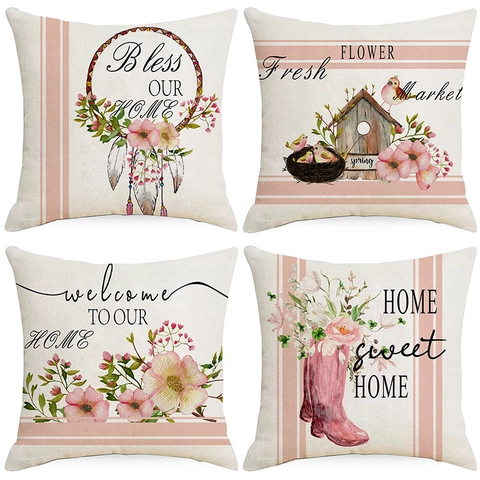 Bloemen Bedrukte Sierkussenhoes Decoratieve Aquarel Bloemen Kussenhoes Voor Sofa Couch Huis Woonkamer Kantoor