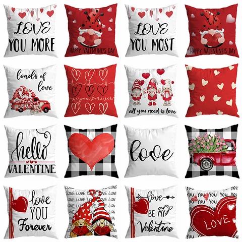 Valentine's Day Heart Gnome Printed Pillow Case Polyester Peach Skin Cushion Cover For Sofa Home Decor Valentine Gift