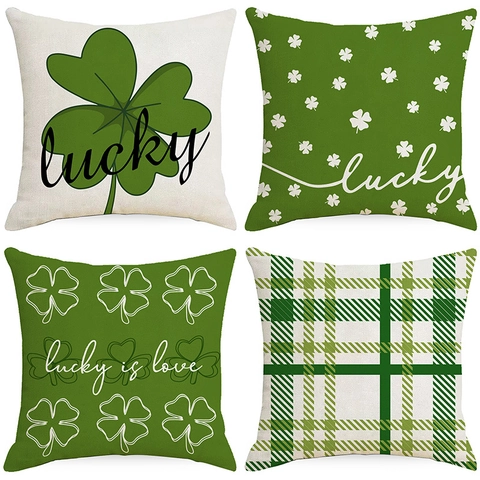 Printed St Patricks Day Shamrock Clover Polyester Pillowcase Decorative Cushion Cover For Home Sofa Square Lucky Pattern
