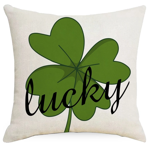 Printed St Patricks Day Shamrock Clover Polyester Pillowcase Decorative Cushion Cover For Home Sofa Square Lucky Pattern