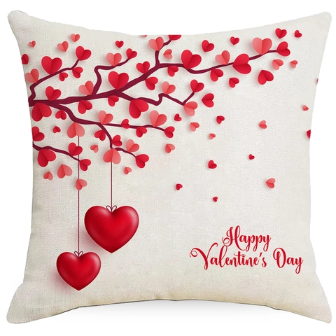 Valentine's Day Red Heart Tree Printed Polyester Throw Pillow Case Love Sweet Love Decorative Square Cushion Cover For Sofa Bedroom
