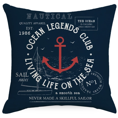 Nautical Anchor Sailboat Printed Pillow Cover Polyester Square Cushion Case For Home Sofa Car Nordic Vintage Style Decor