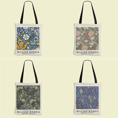 Vintage William Morris Καλλιτεχνικό Τύπωμα Τσάντα Tote Καμβά Μείγμα Πολυεστέρα Βαμβάκι Ανθικό Επαναχρησιμοποιούμενη Τσάντα Ψωνίσματος