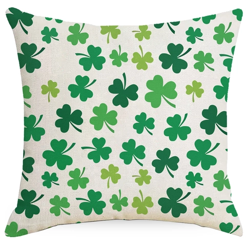 Saint Patrick's Day Pillowcase Green Shamrock Cotton Linen Cushion Cover For Sofa Living Room Decorative Pillow Case