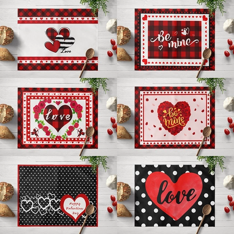 Tovaglietta San Valentino Misto Cotone Lino Resistente al Calore Impermeabile Buffalo Quadri Cuore Rosa Arredo Tavola