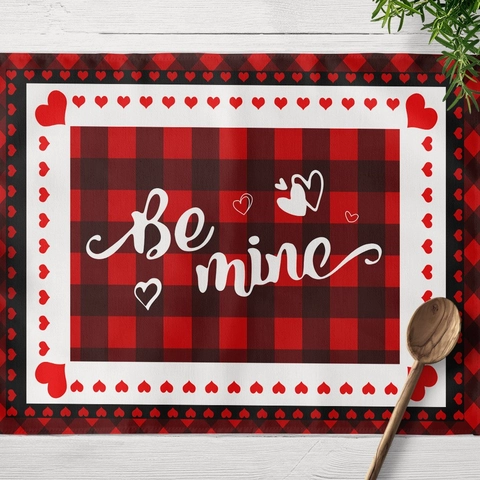 Tovaglietta San Valentino Misto Cotone Lino Resistente al Calore Impermeabile Buffalo Quadri Cuore Rosa Arredo Tavola