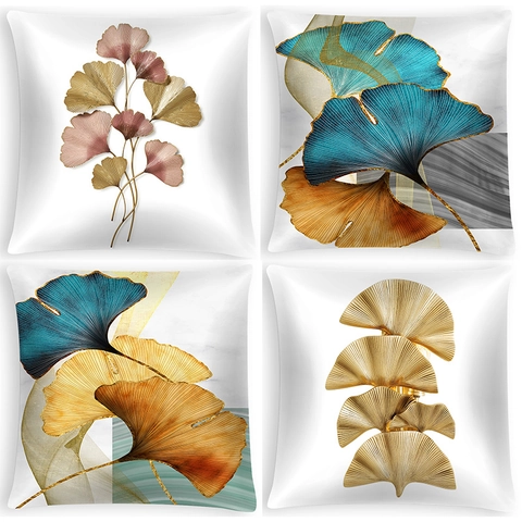 Federa Decorativa con Foglia di Ginkgo Nordico in Poliestere Pelle di Pesca Quadrata Copricuscino per Divano Casa Ufficio
