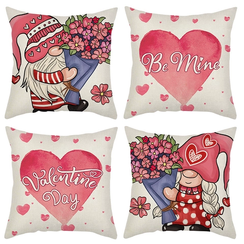 Valentijnsdag Linnen Kussensloop Roze Hart Kabouter Ontwerp Decoratieve Kussenhoes Voor Bank Slaapkamer Auto Huis Decor Cadeau
