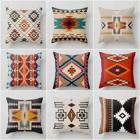 Southwestern Ethnic Geometric Linen Throw Pillow Case Bohemian Tribal Pattern Decorative Square Cushion Cover For Home