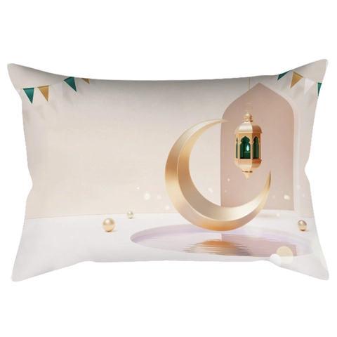 Ramadan Eid Mubarak Pfirsichhaut Lendenkissenbezug Mond Stern Moschee Bedruckt Rechteckiger Kissenbezug Für Sofa Auto Heim