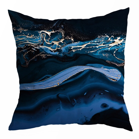 Blue Abstract Marble Print Cushion Cover Peach Skin Polyester Decorative Throw Pillowcase For Sofa Living Room Home Decor