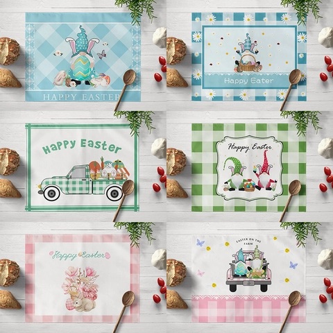 Frohe Ostern Tischsets Leinenmischung Wasserdicht Hitzebeständig Tischmatten Für Esszimmer Hase Gnom Muster Home Deko
