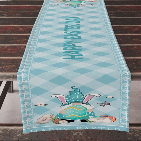 Runner da Tavolo in Lino Buona Pasqua Coniglio Gnomo Uova Stampato Plaid Tovaglia Resistente al Calore per Sala da Pranzo Casa Festa Cucina
