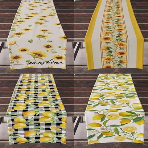 Chemin de Table Tournesol Citron Mélange de Lin Carreaux Buffalo Décoration de Table pour Salle à Manger Cuisine
