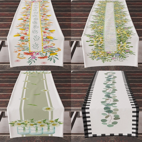 Runner da Tavolo Pastorale in Lino Poliestere Primavera Floreale Botanico Stampa Panno Resistente al Calore Decorazione