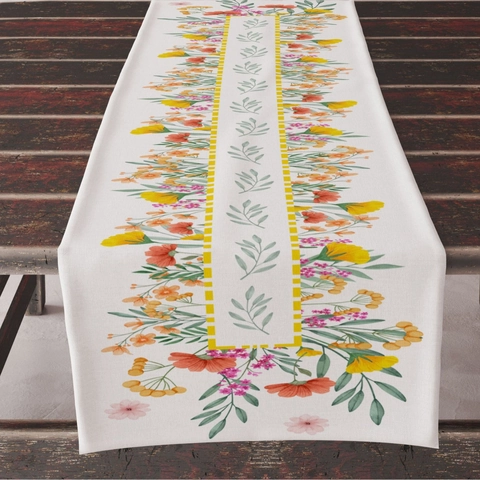 Runner da Tavolo Pastorale in Lino Poliestere Primavera Floreale Botanico Stampa Panno Resistente al Calore Decorazione