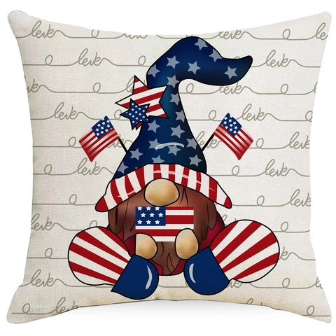 USA Unabhängigkeitstag Leinen Kissenbezug Amerikanische Flagge Wichtel LKW Amerika Freiheit Patriotisch Dekorativ Quadratisch Kissenhülle