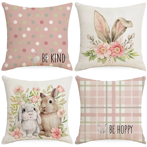 Fodera per Cuscino in Lino Rosa Pasquale per Divano Fodera Decorativa per Cuscino Con Motivo Coniglio Fiore Pois a Quadri Rosa Decorazioni Casa