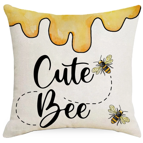 Bienen Festival Leinen Kissenbezug Nordisch Frühling Sommer Home Sofa Dekor Quadratisch Gelb Biene Muster Kissenhülle