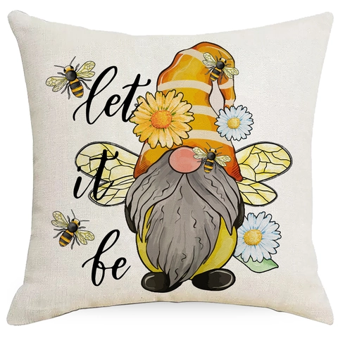 Federe Decorative per Cuscini Ape Girasole Primavera Poliestere Effetto Lino Buffalo Check Bee Sweet Motivo Gingham Stile Nordico Federe Quadrate per Divano Casa