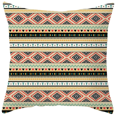 Funda de Cojín de Piel de Melocotón Estilo Bohemio Étnico Patrón Geométrico Tribal Cuadrado Para Sofá Decoración