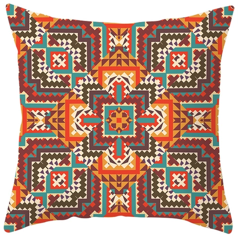 Funda de Almohada Cuadrada de Poliéster Piel de Melocotón Geométrica Étnica Bohemia Funda de Cojín Decorativa Mandala Vintage