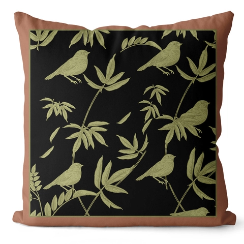Funda de Cojín de Felpa Corta Verde Vintage Estampado Botánico Pájaro Patrón Geométrico Decorativo Para Sofá Sala de Estar