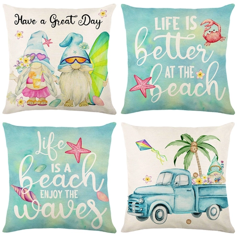 Zomer Oceaan Kabouter Zeester Bedrukt Polyester Kussensloop Strand Thema Decoratieve Sierkussenhoes Voor Huis Woonkamer Sofa