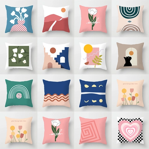 Kissenbezug Polyester Im Nordischen Stil Mit Abstraktem Pflanzenmuster Und Blumendruck Dekorativ Für Sofa Zuhause Büro