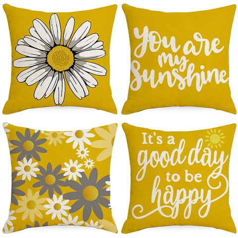 Federa in Poliestere con Stampa a Margherita Tipografia Sunshine Giallo Copricuscino per Divano Casa Federa Decorativa Moderna