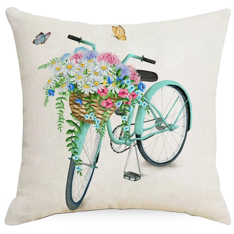 Vintage Floral Print Polyester Pillowcase Rural Style Bicycle Truck Cushion Cover Home Decor Living Room Throw Pillow Case
