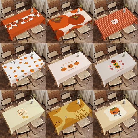 Neuer Chinesischer Stil Kaki Muster Polyester Tischdecke Rechteckig Staubdicht Tischdecke Für Esstisch Haus Dekor