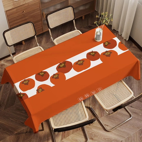 Neuer Chinesischer Stil Kaki Muster Polyester Tischdecke Rechteckig Staubdicht Tischdecke Für Esstisch Haus Dekor