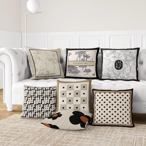 Black And White American Vintage Pillowcase Geometric Pattern Polyester Cushion Cover For Home Sofa Office Throw Pillow Case