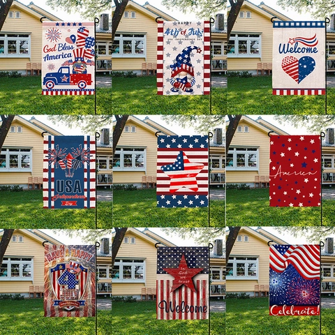 Independence Day Garden Flag Double Sided Patriotic Stars And Stripes Outdoor Yard Decorative Banner Polyester Welcome Flag