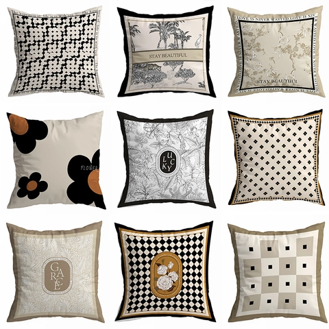 Black And White American Vintage Pillowcase Geometric Pattern Polyester Cushion Cover For Home Sofa Office Throw Pillow Case