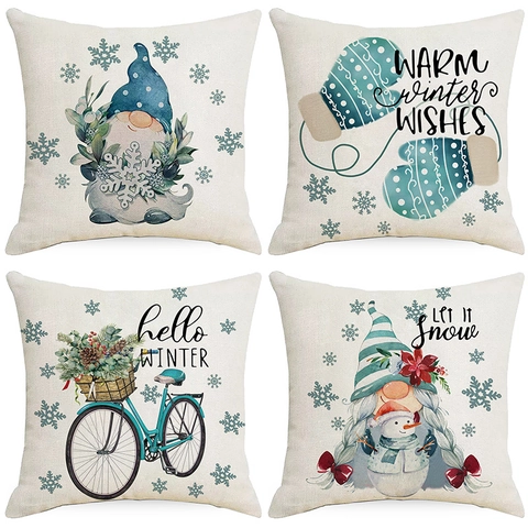 Kerst Blauwe Sneeuwvlok Kussensloop Noords Polyester Bedrukt Decoratieve Kussenhoes Voor Sofa Thuis Vakantie Decoratie