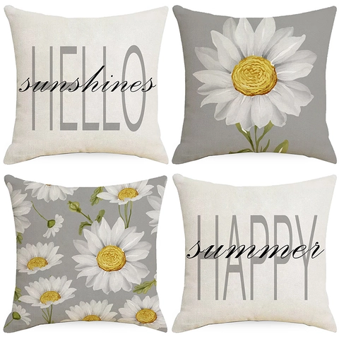 Daisy Sunflower Floral Print Cushion Cover Decorative Throw Pillow Case Polyester Square Pillowcase For Home Sofa Couch Living Room