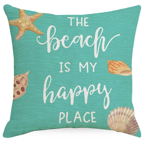 Funda de Almohada Decorativa Costera del Océano de Verano Estrella de Mar Ancla Náutica Estampado de Letras Funda de Cojín Cuadrada para Sofá Hogar Sala de Estar