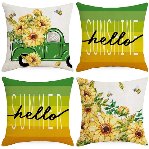 Sunflower Printed Square Cushion Cover Decorative Polyester Pillowcase For Home Sofa Office Summer Sunshine Pattern Case