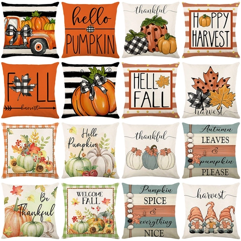 Thanksgiving Pompoen Bedrukt Kussenhoes Herfst Oogst Decoratieve Kussensloop Voor Sofa Huis Woonkamer Decoratie