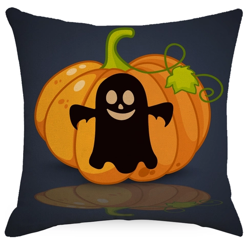 Halloween Kürbis Kissenbezug Dunkelblau Polyester Deko Kissenhülle Hexe Geist Schwarze Katze Tischläufer Gartenflagge Haus Dekoration