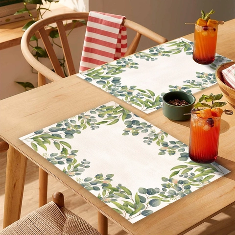 Nordic Style Lemon Leaf Printed Polyester Placemat Waterproof Heat Insulated Dining Table Mat Home Decor Kitchen Accessory