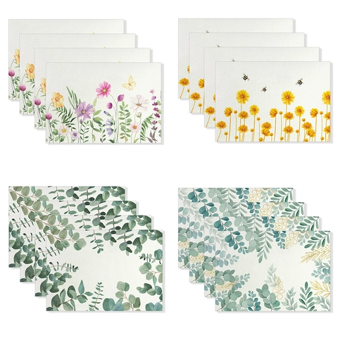 Modern Minimalistisch Polyester Bedruckt Tischset Wärmeisoliert Botanisch Floral Eukalyptus Sonnenblume Muster Rutschfest Tischmatte Für Esszimmer Küche Deko
