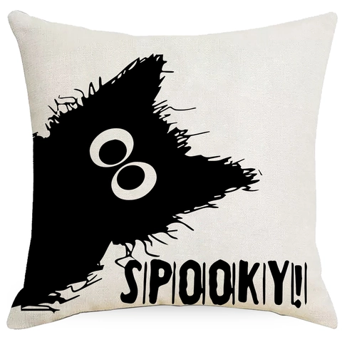 Halloween Dekorativer Kissenbezug Polyester Hexe Schwarze Katze Geist Kürbis Muster Schwarz Weiß Orange Kissenhülle