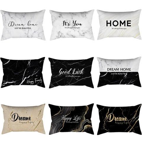 Housse de Coussin Lombaire Imprimé Marbre Moderne Minimaliste Rectangulaire Pour Canapé Salon Décoration Maison Sans Noyau